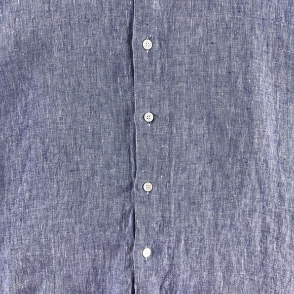 Salvatore Ferragamo Button Down Shirt Mens Size XXL Blue Linen Long Sleeve - Picture 5 of 8